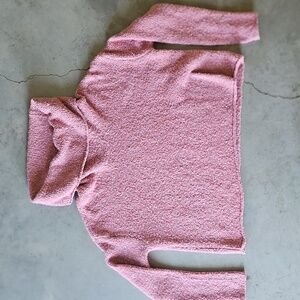Cropped Cowl Neck Pink Women's Soft Cozy Textured Sweater